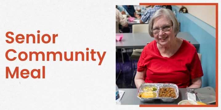 Photo of an older woman having lunch at the library.